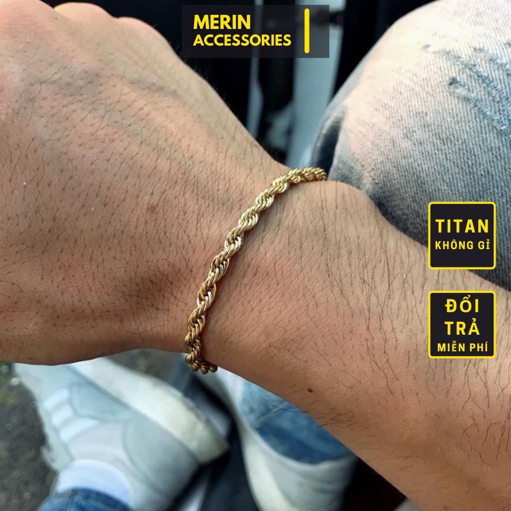 Vòng Tay Dây Thừng Unisex Dành Cho Nam Nữ Thời Trang Merin Accessories Màu Vàng Bạc Chất Liệu Inox - Vòng Smooth