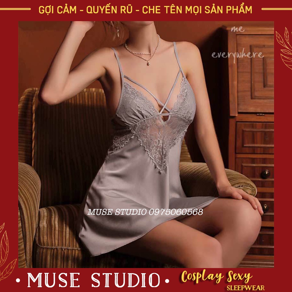 Váy ngủ sexy, Đầm ngủ gợi cảm cao cấp phối ren ngực đẹp quyến rũ