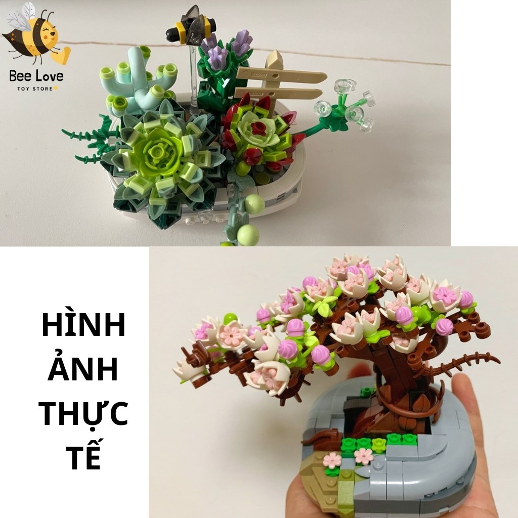 Bộ xếp hình lego bó hoa trang trí xinh xắn BL104, mô hình lắp ráp chậu cây decor nhà cửa cho người lớn trẻ em BeeLove