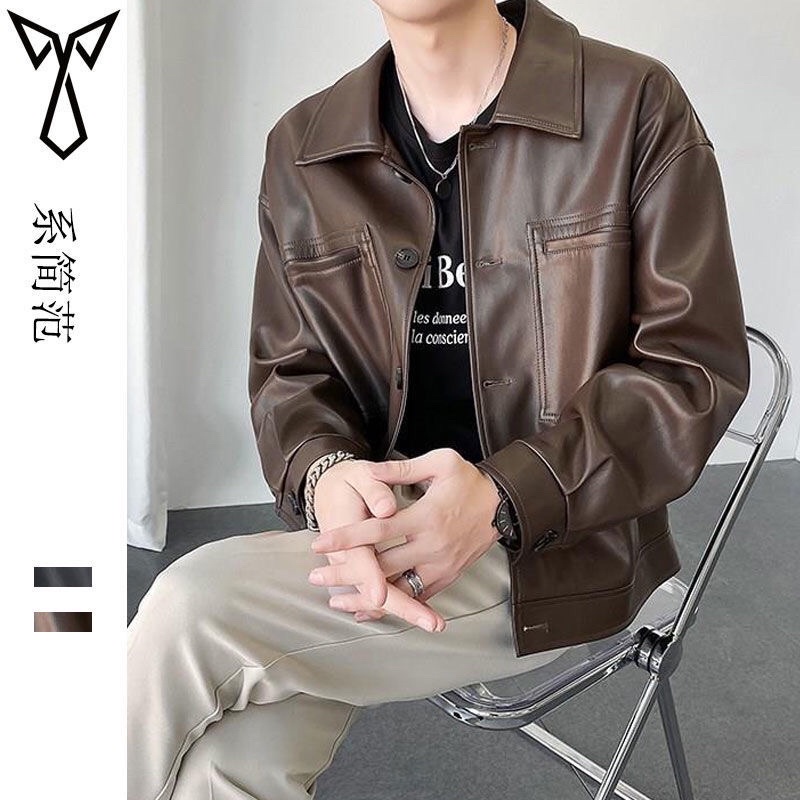 Áo khoác da dáng đứng unisex