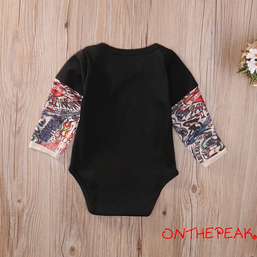 Áo Liền Quần Tay Dài Hoạ Tiết Hình Xăm Cho Bé Từ 0-18 Tháng Tuổi