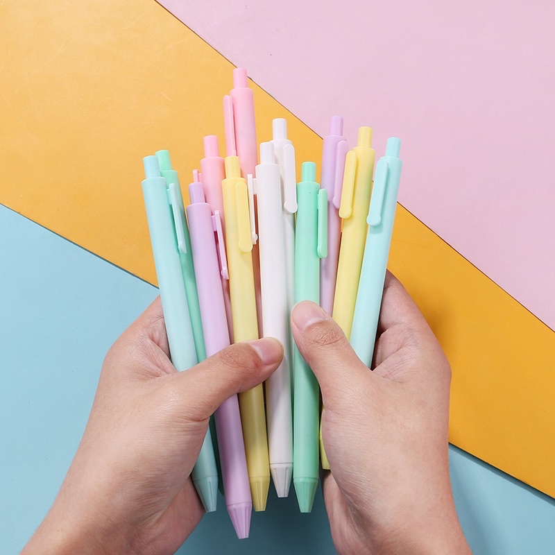 Bút Bi Bấm 0.5mm Mực Gel Vỏ Màu Macaron Dễ Thuơng