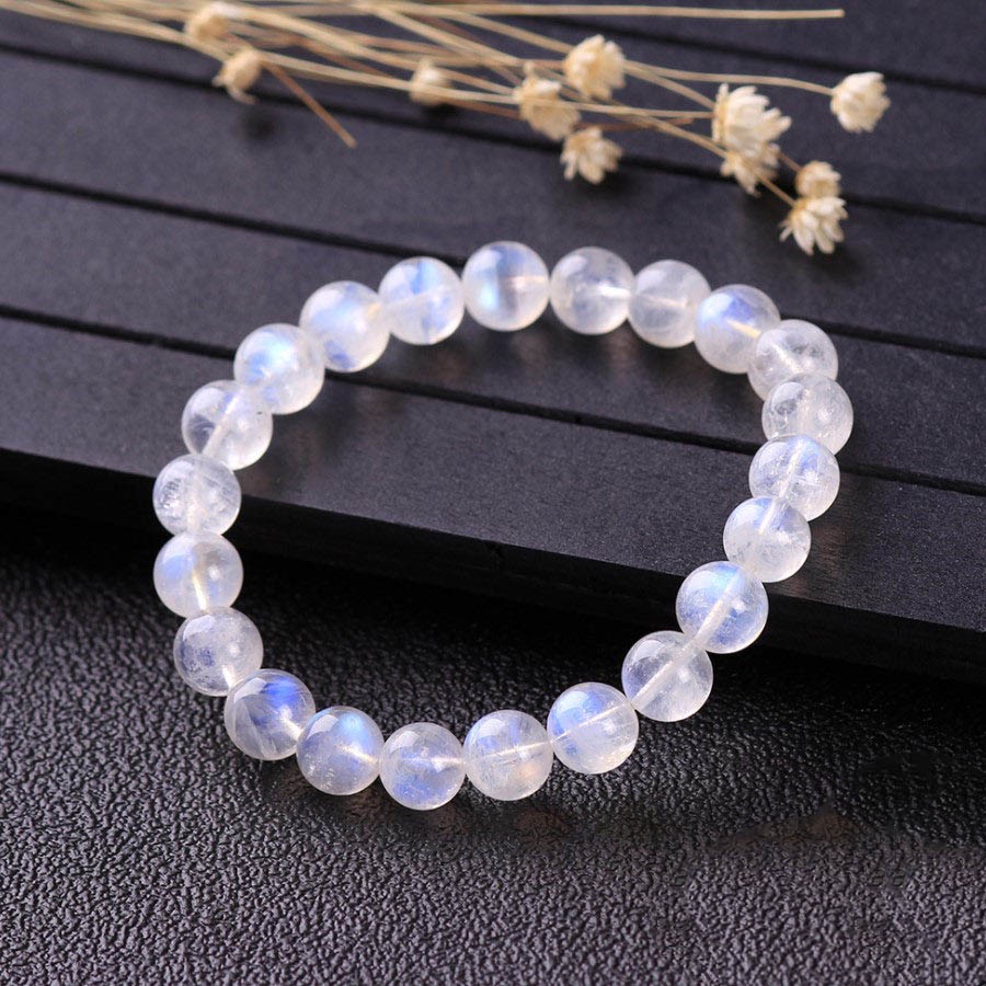 Vòng Tay Nữ Moonstone trắng ánh xanh 6li 8li tròn trơn cho nữ mệnh Kim và Thủy- Vòng phong thủy TUDO tự nhiên