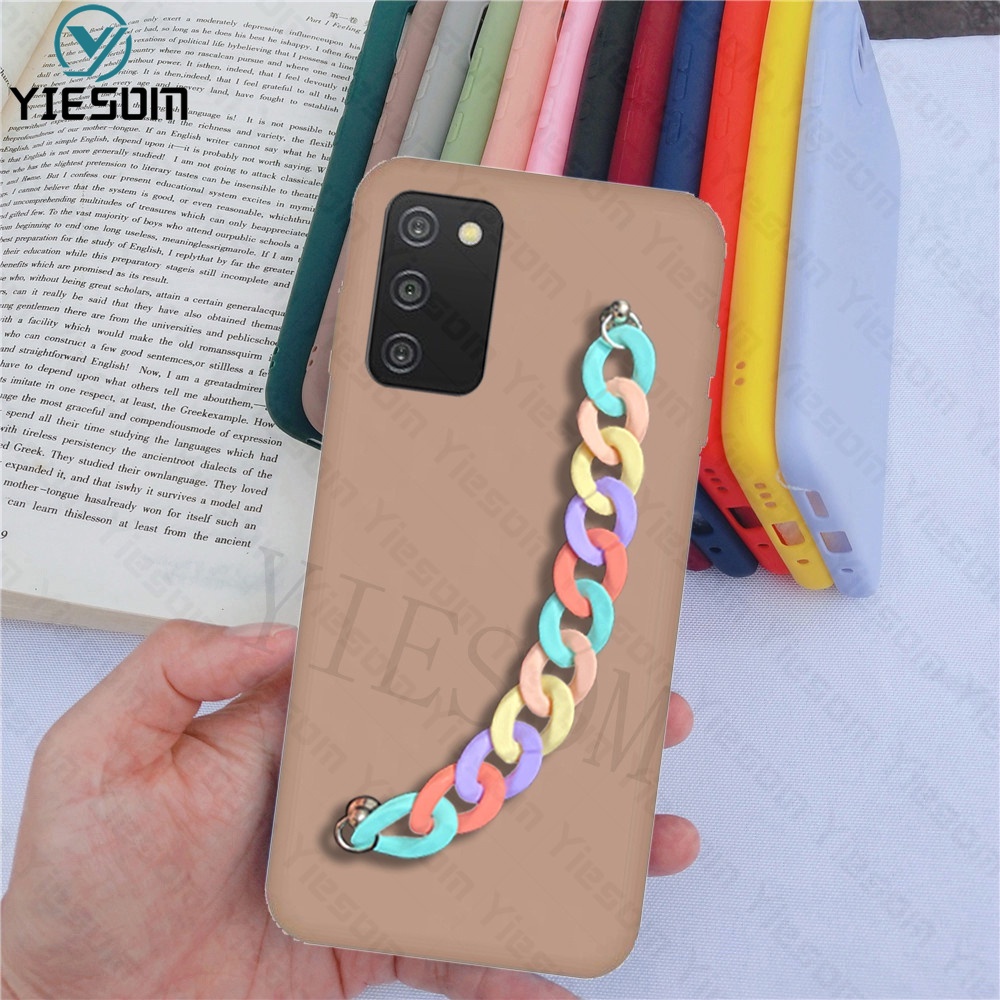 Ốp Điện Thoại TPU Mềm Màu Kẹo Có Dây Đeo Tay Cho Samsung Galaxy A03S A03 A02S A02 A01