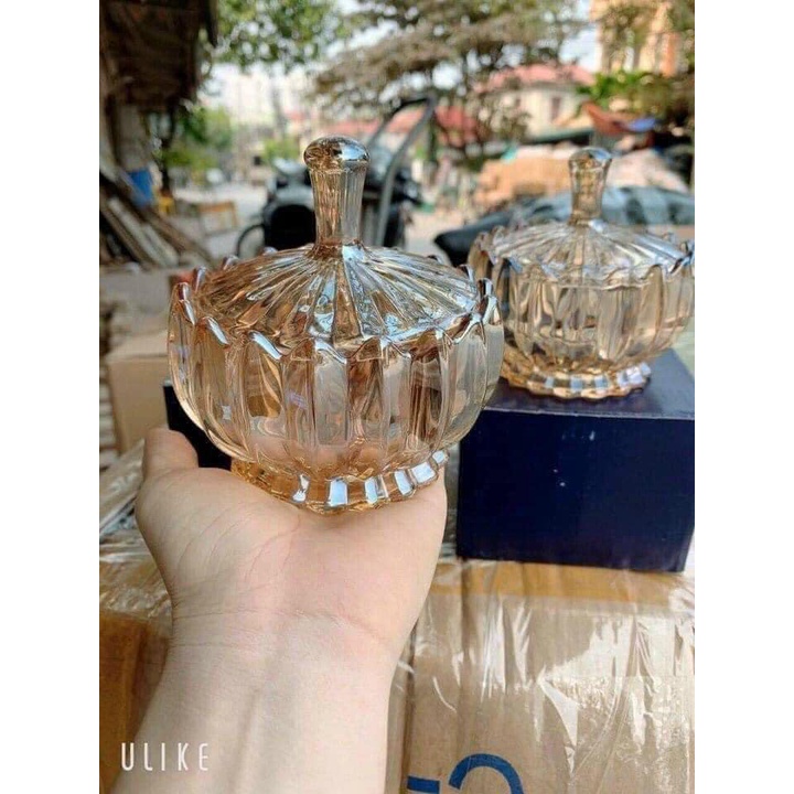 THỐ THỦY TINH ĐỰNG MỨT VÀNG ÁNH KIM