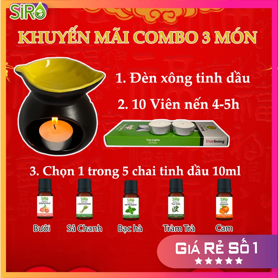 Combo đèn đốt nến tinh dầu + 1 tinh dầu 10ml + 10 nến [ giảm giá tri ân khách hàng]