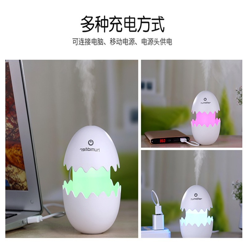 Máy Phun Sương Tạo Ẩm Mini Hình Quả Trứng Có Đèn Led Nhiều Màu