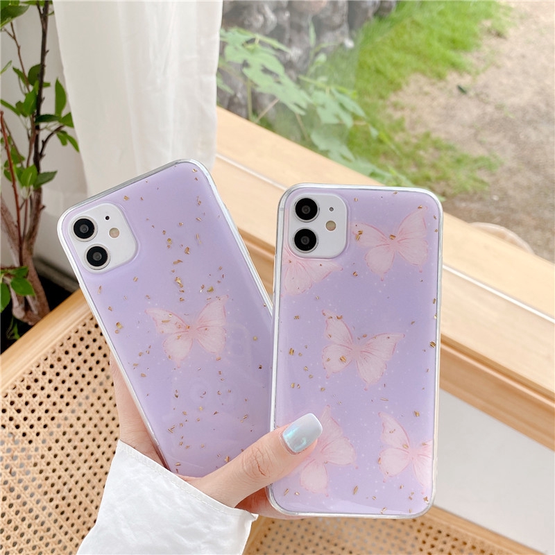 Ốp điện thoại mềm họa tiết cánh bướm màu tím cho iPhone 12 pro max 12 mini 11 pro max X XS XR XSMax 7 8 8Plus 7Plus 6Plus 6sPlus 6s 6,