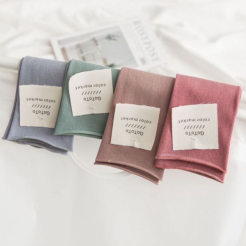 Korean Cotton Plain Loose Socks Women Candy Color Edge Curling Fashion Female Mid-Long Socks Harajuku Style Heelless Hosiery