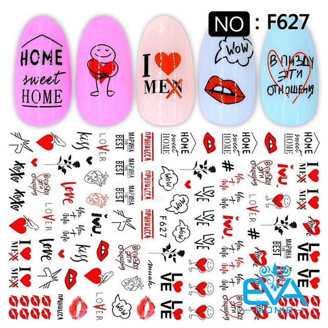 Miếng Dán Móng Tay 3D Nail Sticker Tráng Trí Hoạ Tiết Chủ Đề Tình Yêu F627