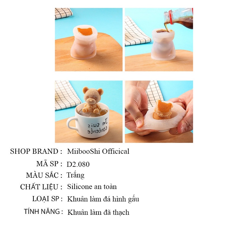 Khuôn làm đá silicon khay thạch hình gấu teddy cute xinh xắn trang trí đồ uống MiibooShi D2.080