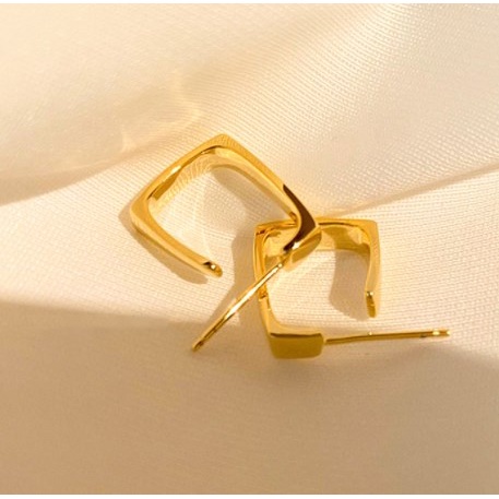 Bông Tai Mạ Vàng 14K Hình Vuông Đơn Giản Phong Cách Retro