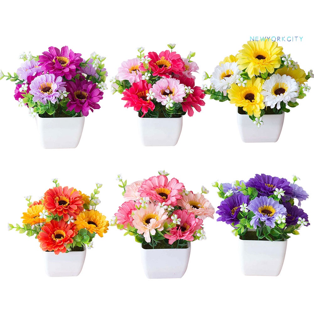 Chậu Hoa Cúc Nhân Tạo Bằng Gỗ Dùng Trang Trí Sân Vườn