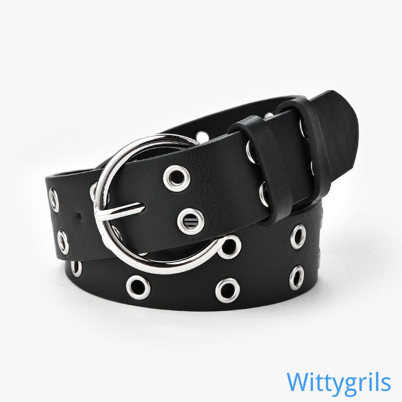 Thắt lưng nữ bằng da PU thiết kế lỗ đinh tán 2 hàng phong cách punk cá tính