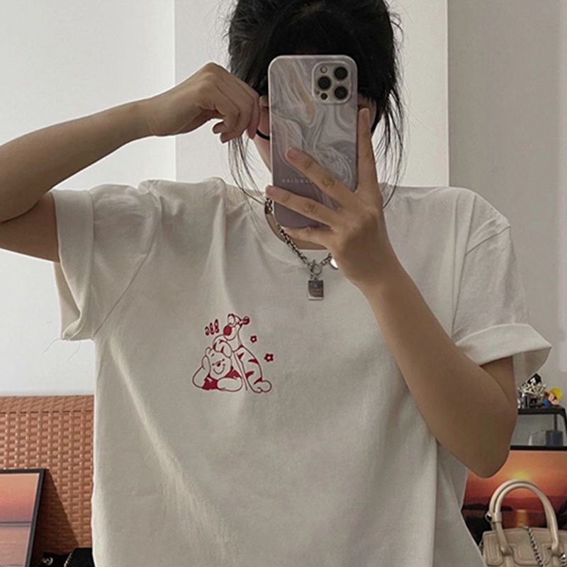 QKOOLE  【12 color】Áo Thun Nữ Tay Ngắn In Họa Tiết Cổ Điển Hàn Quốc 12 Màu Sắc