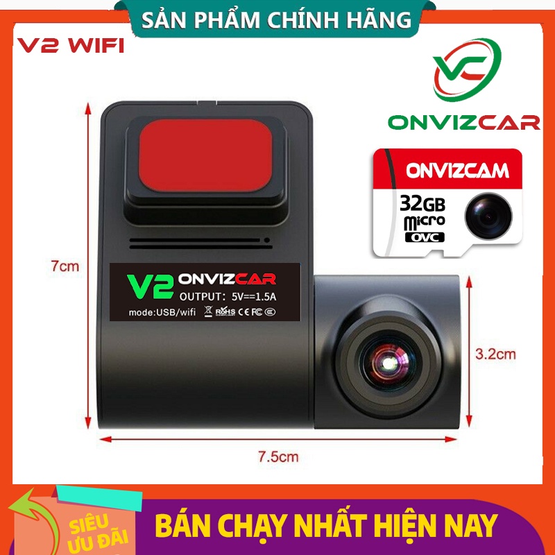 Camera Hành Trình ONVIZCAR V2 Kết Nối Wifi, Độ Phân Giải 1080P, Xem Trực Tiếp Video qua wifi