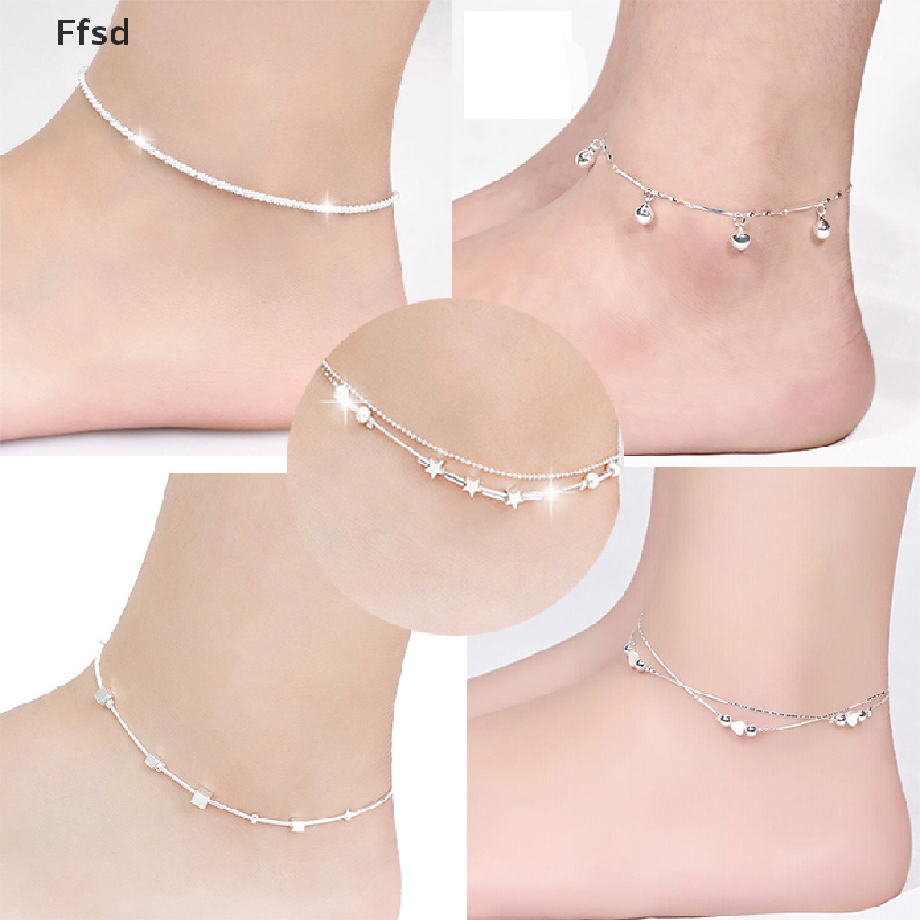 Lắc Chân Mạ Bạc 925 Hình Khối Vuông Thời Trang Đi Biển