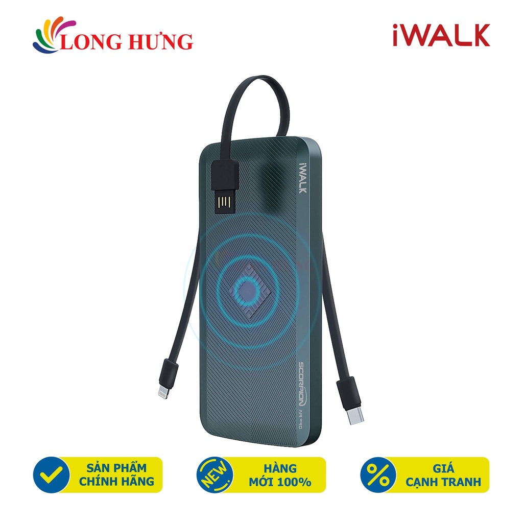 Sạc dự phòng kiêm sạc không dây iWalk 12000mAh 18W PD QC 3.0 UBA12000P - Hàng chính hãng