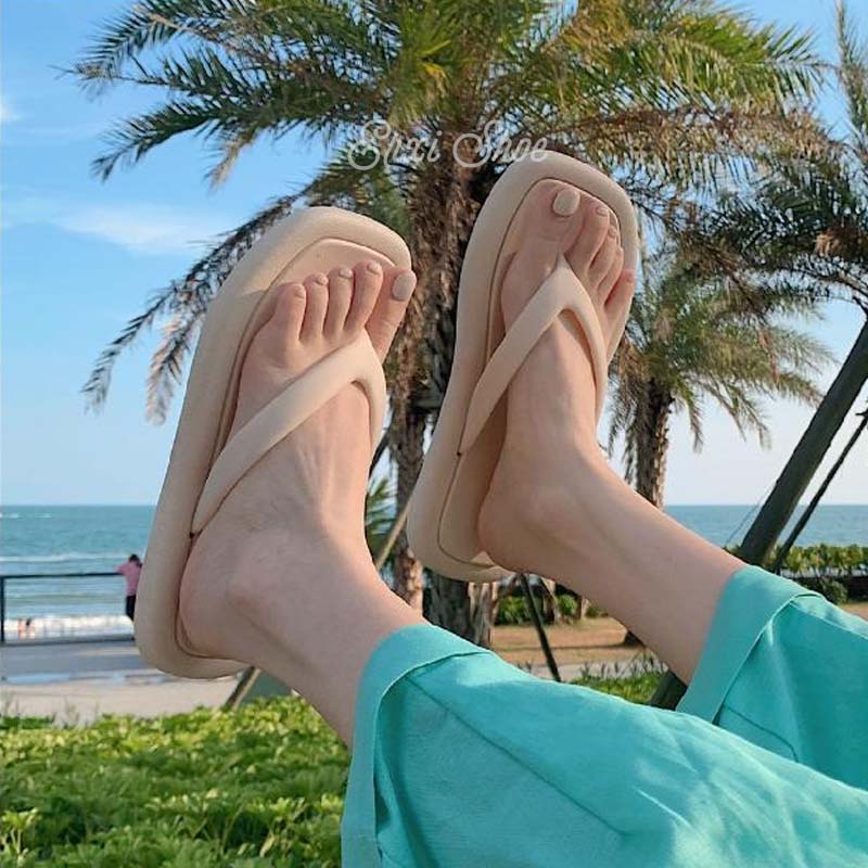 Dép Xỏ Ngón Mũi Vuông Màu Trơn 8 Màu Sắc Chọn Lựa Thời Trang Đi Biển Cho Nam Và Nữ