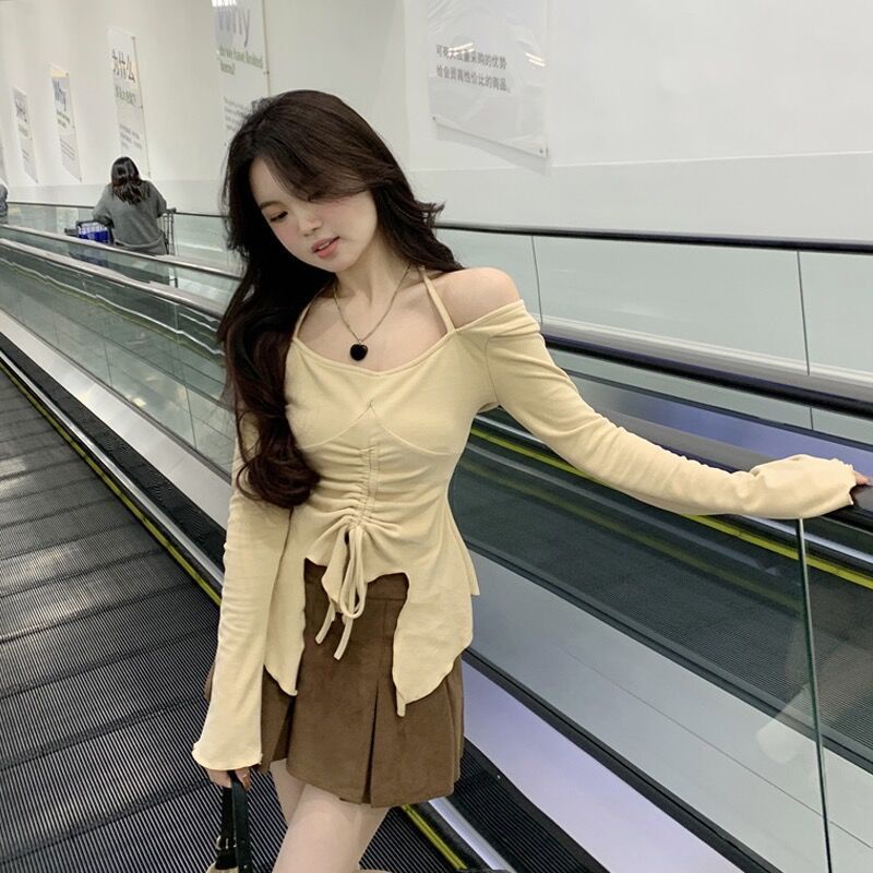 ❍♝Chân Váy Xếp Ly Phối Dây Rút Phong Cách Mới Ngọt Ngào Thời Trang