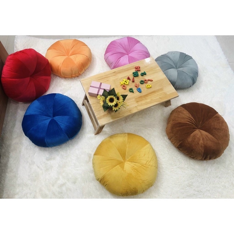 Đệm ngồi bệt  hình tròn bí ngô kiểu dáng mới 45cm vải nỉ nhung mềm mịn chuyên decor phòng khách