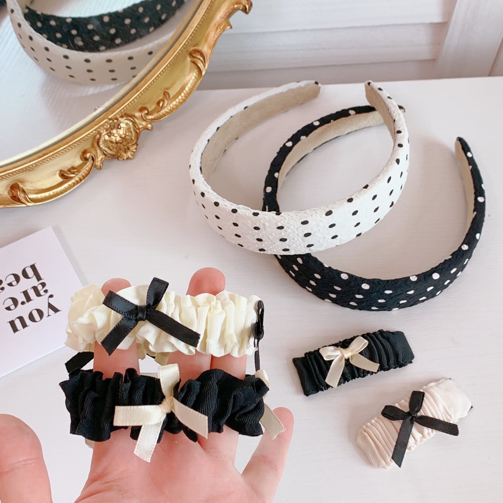 Băng Đô Cài Tóc Phối Nơ Xếp Ly Phong Cách Công Chúa Nhật Bản Cho Nữ