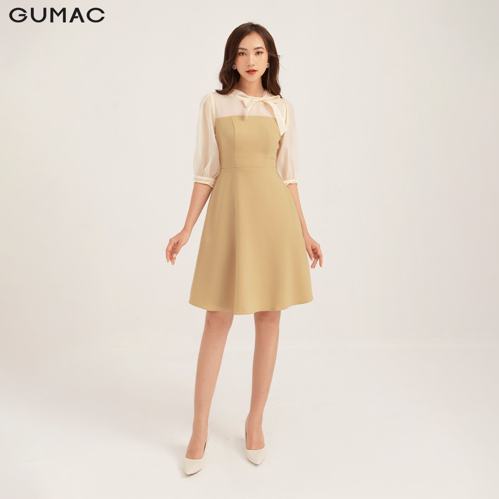 Đầm ôm nữ GUMAC tay dài phối nơ cổ, thiết kế sang trọng màu DB1145 | BigBuy360 - bigbuy360.vn