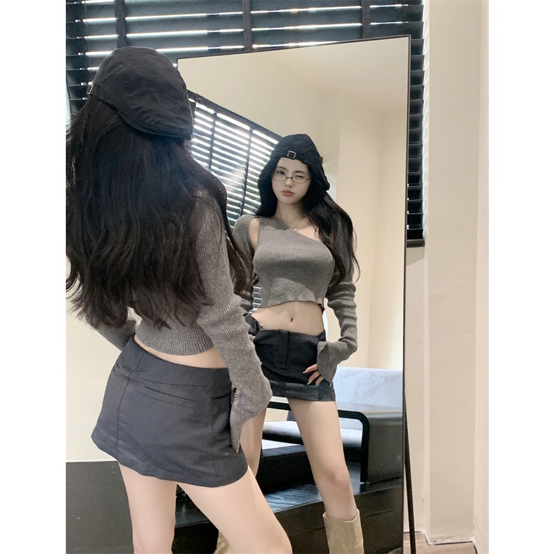 Cocory vn Bộ Áo Dệt Kim Dài Tay + Áo Khoác Cardigan + Chân Váy Chữ A Lưng Cao Ôm Dáng Gợi Cảm Thời Trang Mùa Thu Cho Nữ