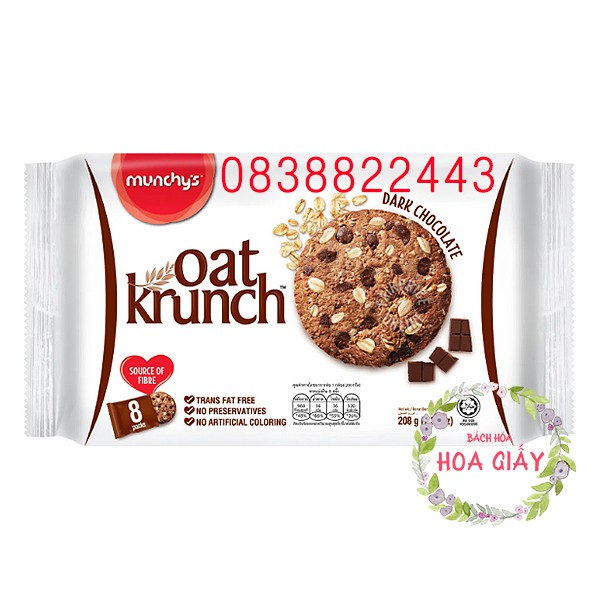 Bánh Yến Mạch Oat Krunch Munchy's Hạt Phỉ Dâu Nho Đen/ Socola Đen Gói 208G /156G ăn kiêng sáng vặt giòn