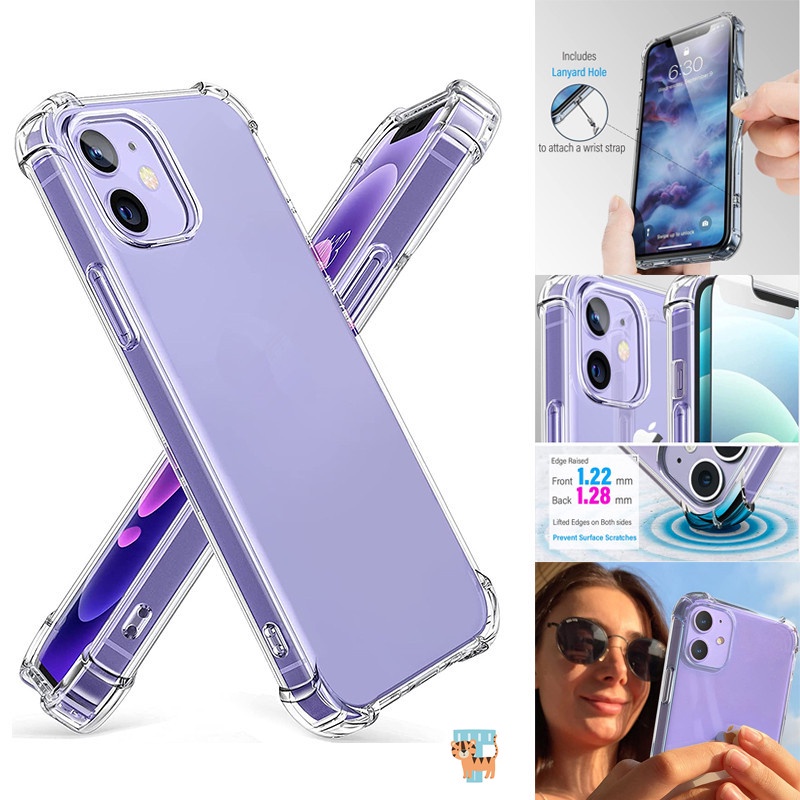Compatible For iPhone 14pro 14 Pro Max 13 12 11 Pro Max 12 Mini X Xr Xs Max 8 7 6 6s Plus 5 5S SE 2022 Phone Case Airbag Anti drop Clear Soft Silicone TPU Cover