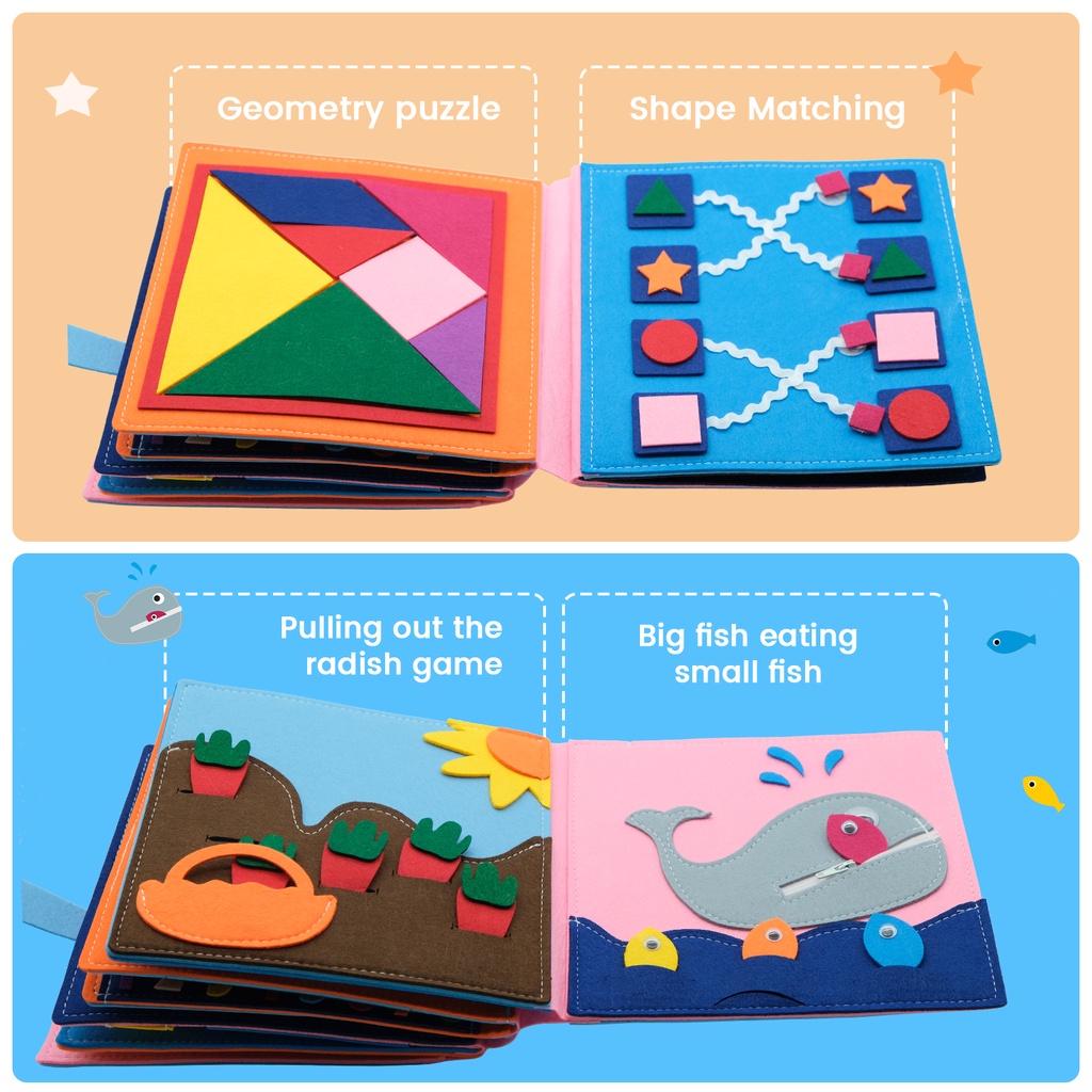 Đồ Chơi Sách Vải Nỉ Montessori Học Toán Màu Sắc Dành Cho Trẻ Em