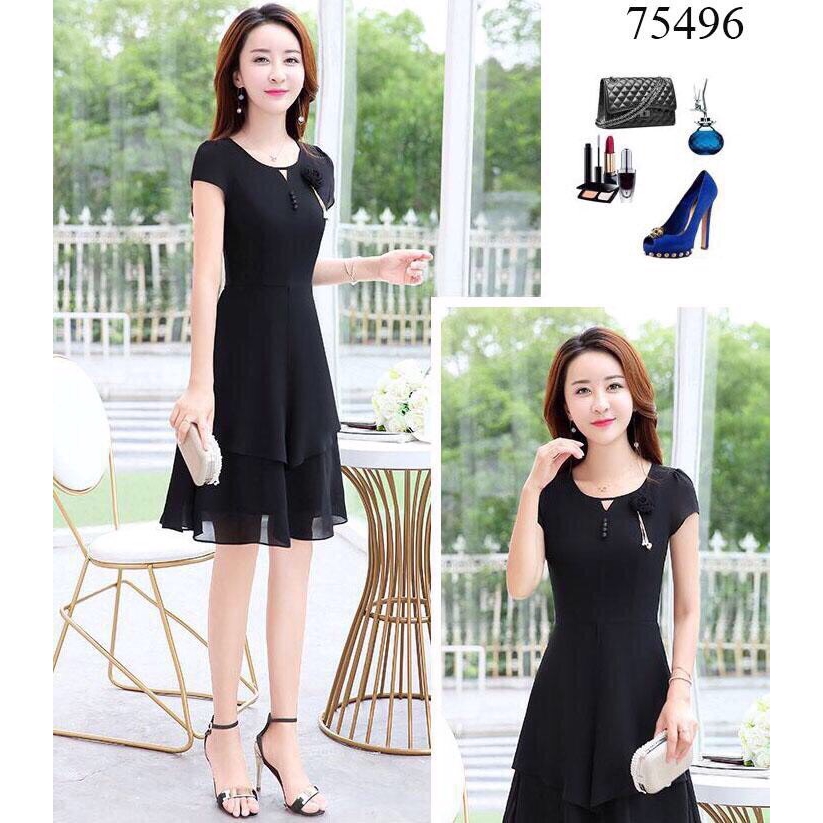[MẪU ĐẦM HOT] ĐẦM VOAN DÁNG XÒE ĐÍNH  HOA HAI MÀU HỒNG VÀ ĐEN ĐỦ SIZE M L XL 2XL - XƯỞNG ĐẦM THÙY DƯƠNG - 75496 | BigBuy360 - bigbuy360.vn