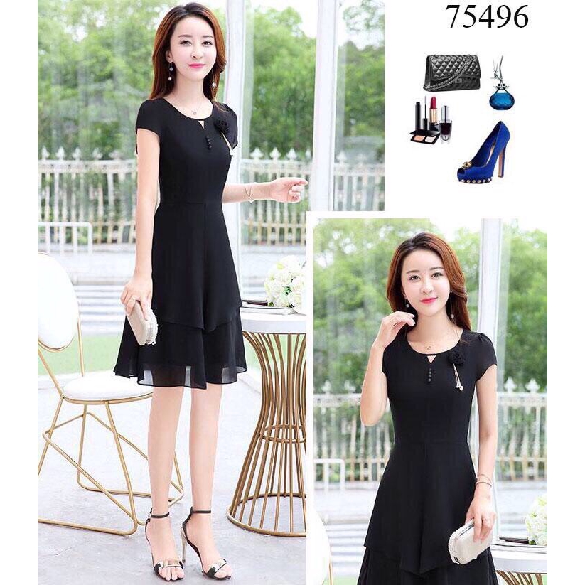 [MẪU ĐẦM HOT] ĐẦM VOAN DÁNG XÒE ĐÍNH  HOA HAI MÀU HỒNG VÀ ĐEN ĐỦ SIZE M L XL 2XL - XƯỞNG ĐẦM THÙY DƯƠNG - 75496