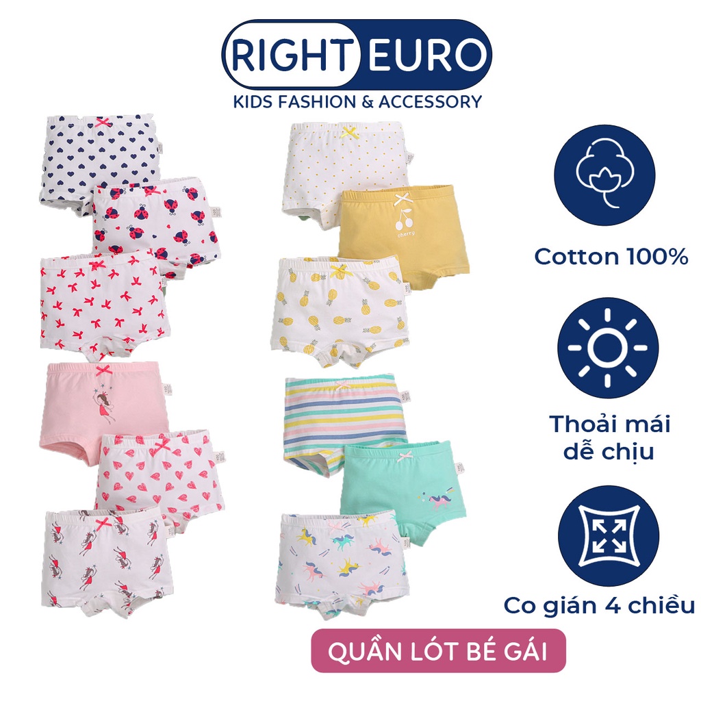 Set 3 Quần lót bé gái RIGHT EURO In Hình Dễ Thương Quần chip tam giác cho bé chất cotton cao cấp siêu mềm mịn 086