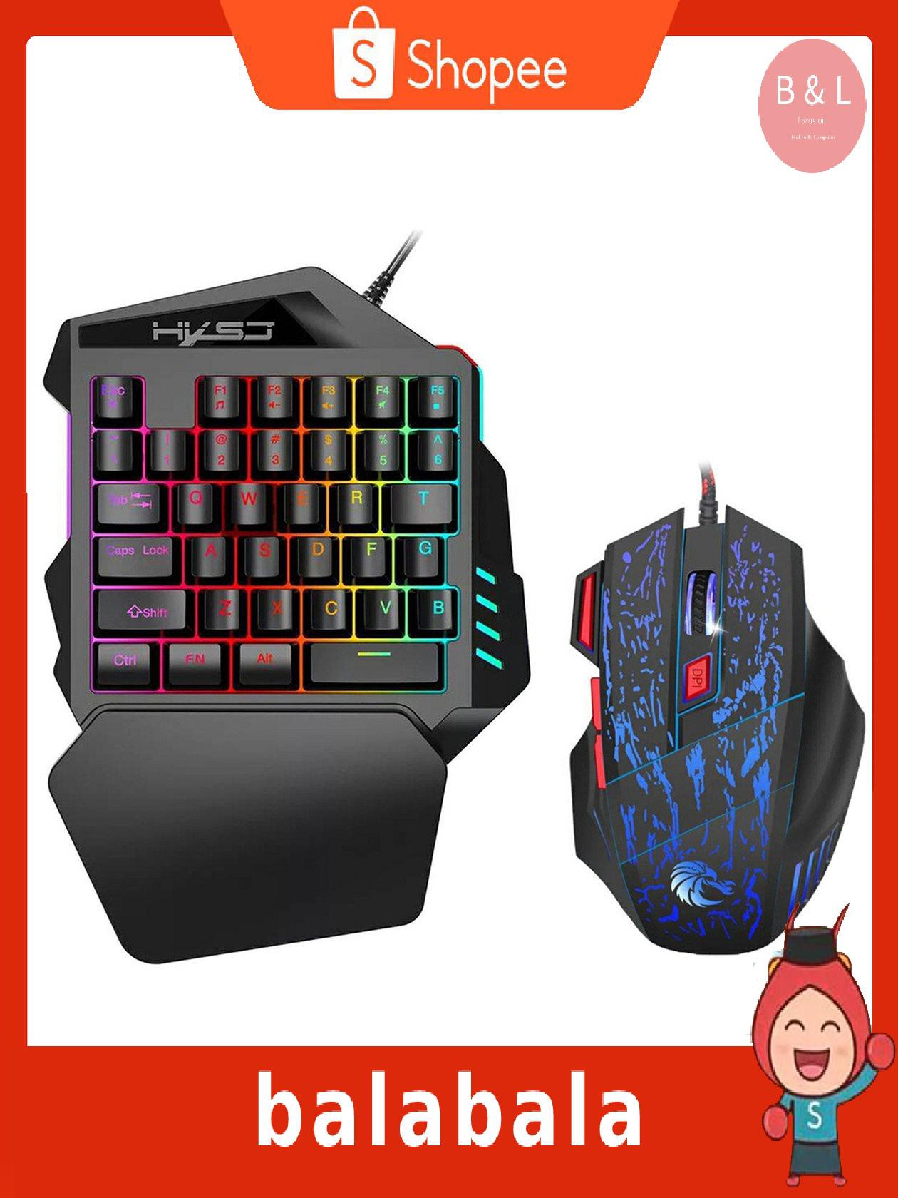 Combo Bàn Phím Cơ Chơi Game One-Handed V100 Và Chuột H300 Rgb