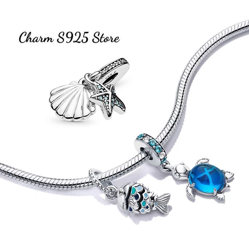 charm pan treo sao biển đính đá bạc s925 cao cấp