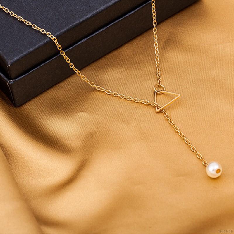 Dây chuyền ngọc trai hình tam giác đơn giản có thể điều chỉnh kích cỡ