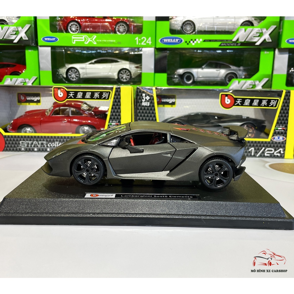 Mô hình xe ô tô Lamborghini Sesto Elemento  tỉ lệ 1:24 hãng Burago màu đen nhám