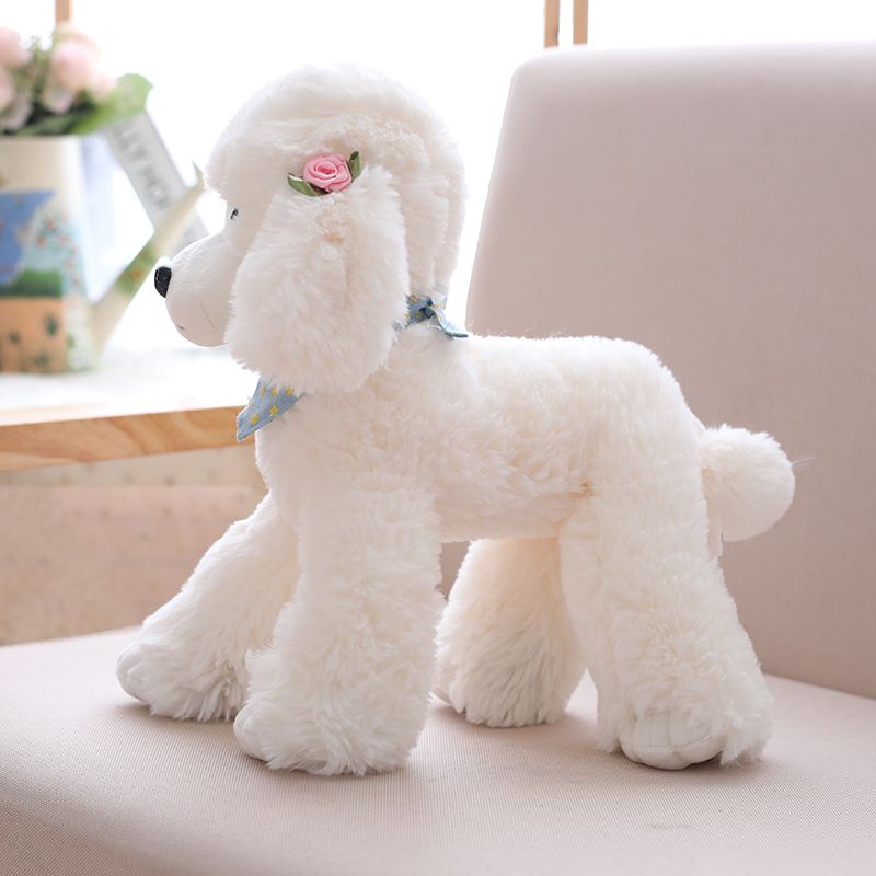 Gấu Bông Hình Chó Poodle Lông Xù Nâu Kem Trắng Chân Đứng Có Hạt_Unishop