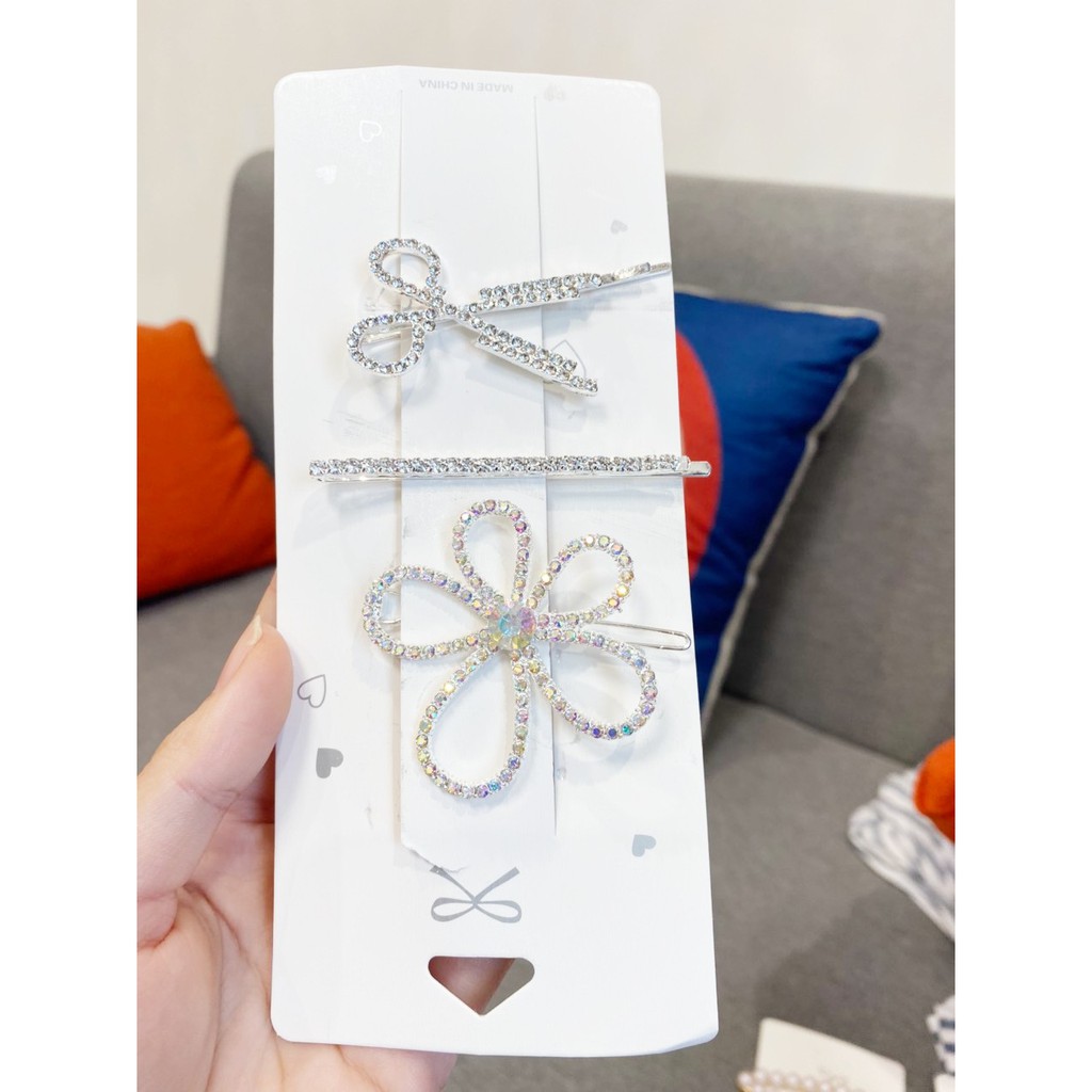 Set Ghim Kẹp Tóc Đính Đá Nhiều Màu Phong Cách Hàn Quốc