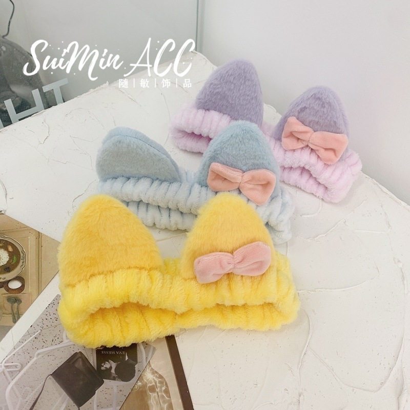 Băng Đô Cài Tóc Rửa Mặt Co Giãn Bản Rộng Bằng Vải Lông Hình Bướm Dễ Thương Phong Cách Hàn Quốc Cho Nữ