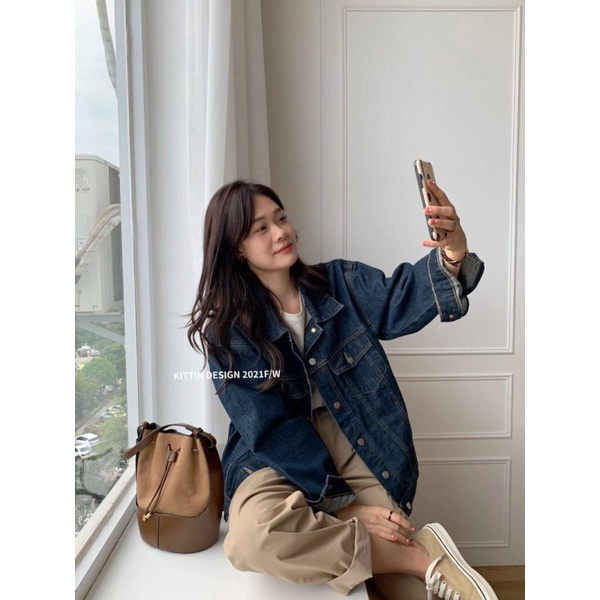 Xiaozhainv Áo Khoác Denim Tay Dài Dáng Rộng Phong Cách Retro Hàn Quốc Dành Cho Nữ | BigBuy360 - bigbuy360.vn