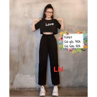 Set áo thun crt Love + quần bom chun gấu