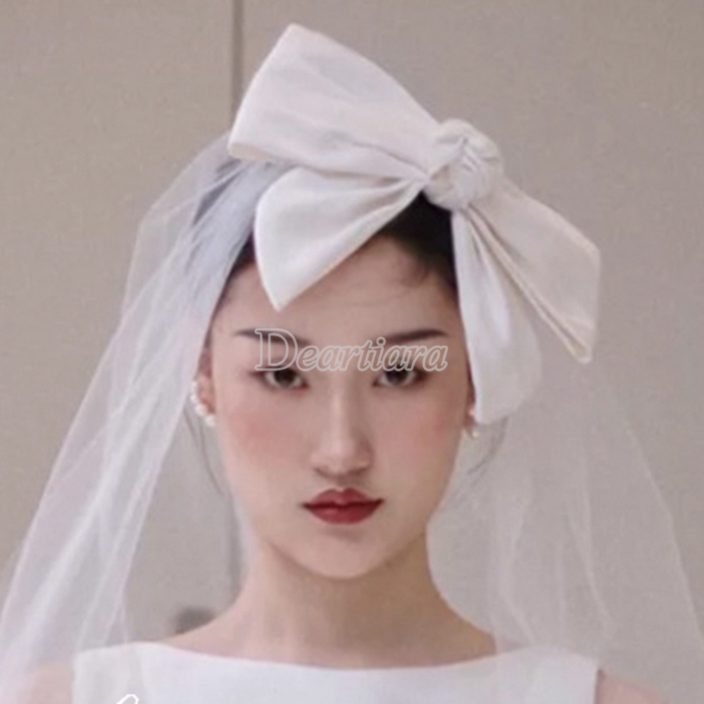 Kẹp Tóc Nơ Vải Tuyn Đơn Giản Cho Cô Dâu