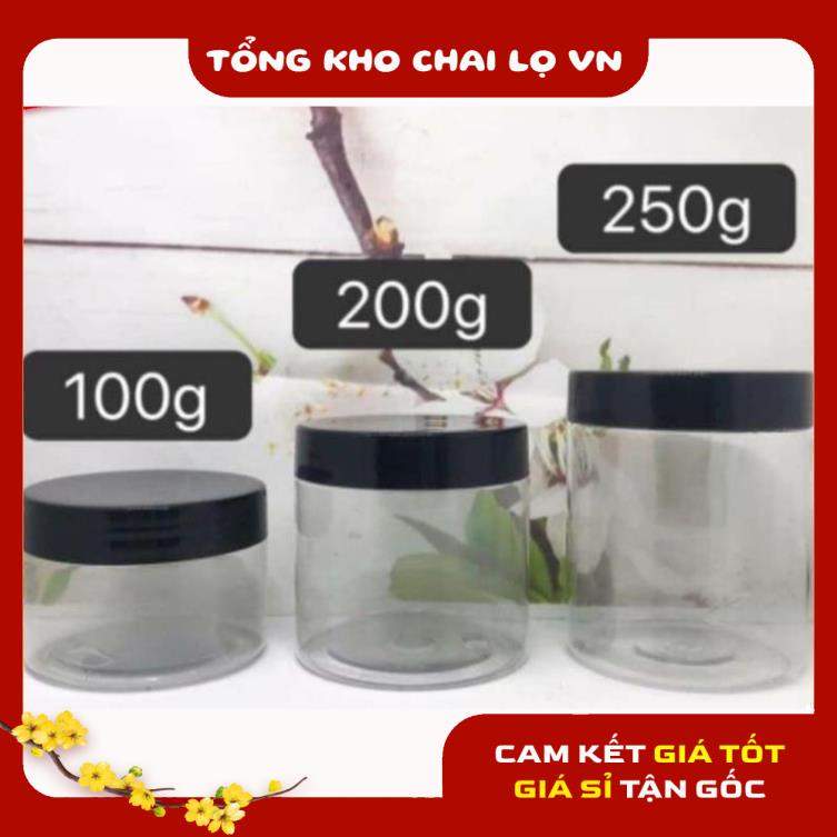 Hủ Đựng Kem ❤ SIÊU RẺ ❤ Hũ nhựa pet Trong Nắp Đen 50g 100g 200g 250g đựng mỹ phẩm, thực phẩm, đồ khô, ngũ cốc