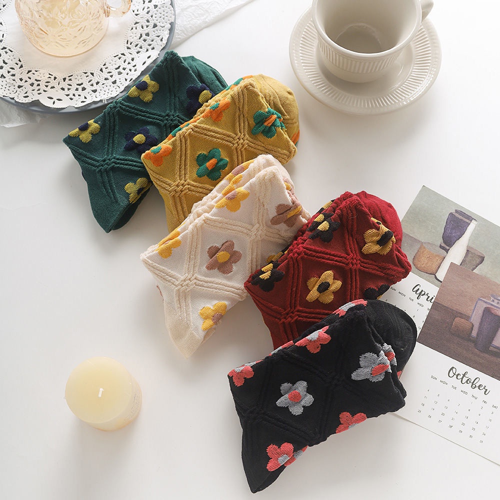 Vớ dài trung bình in hoa nhỏ dễ thương phong cách Nhật Bản cổ điển thanh lịch thời trang cho nữ