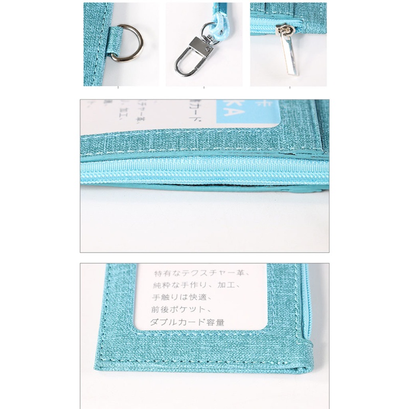 Ví Đựng Thẻ ID Bằng Vải Lanh Giả Da Phối Cotton Kèm Dây Đeo Cổ Tiện Dụng