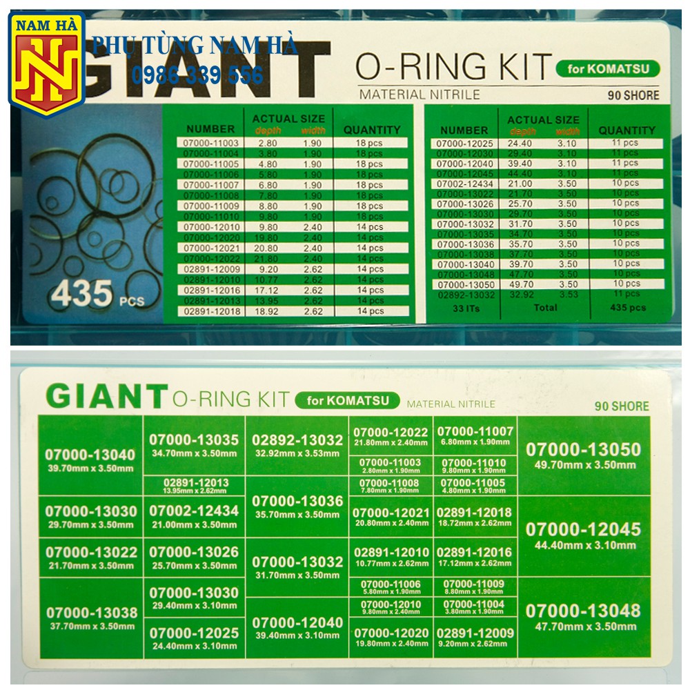 Hộp gioăng sim cao su O Ring Komatsu, 33 cỡ 435 cái (Ø2.8÷49.7) mm