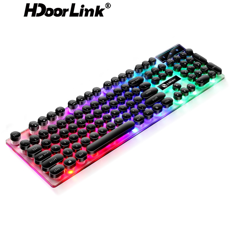 Bàn phím cơ HdoorLink GTX300 có công tắc đèn nền nhiều màu và dây cáp USB 104 phím cho PC laptop