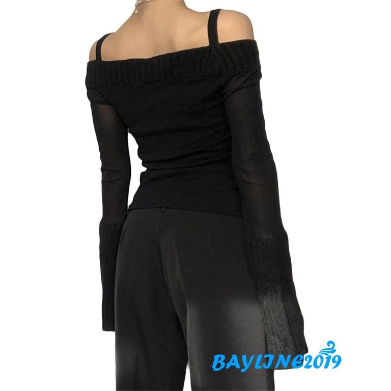 Áo Sơ Mi Tay Dài Hở Vai Màu Sắc Trơn Dành Cho Nữ